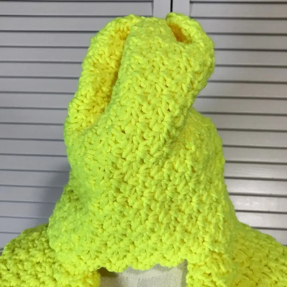 NWT Handmade Crochet Textured Winter Neon Yellow Scarf 72” & Beanie